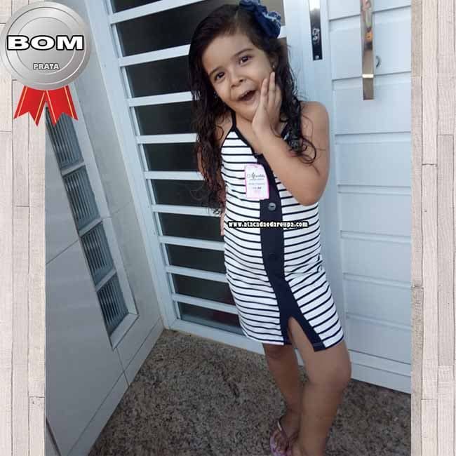 Vestido Infantil Listrado com Botão 4 a 7 Anos