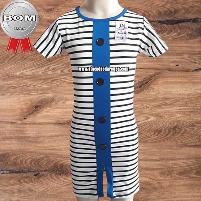 Vestido Infantil Listrado com Botão 4 a 7 Anos