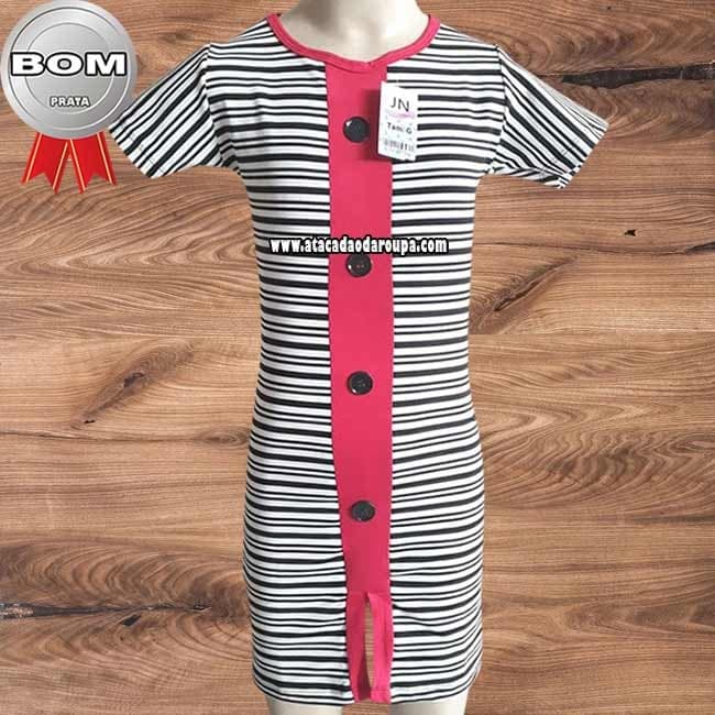 Vestido Infantil Listrado com Botão 4 a 7 Anos