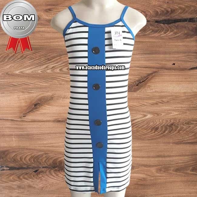 Vestido Infantil Listrado com Botão 4 a 7 Anos