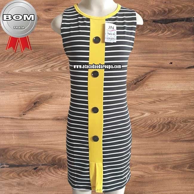 Vestido Infantil Listrado com Botão 4 a 7 Anos