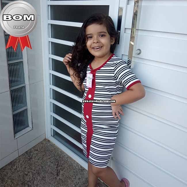 Vestido Infantil Listrado com Botão 4 a 7 Anos