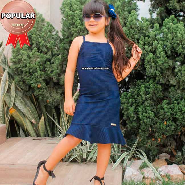 Vestido Infantil Malha Canelada 7 a 9 Anos