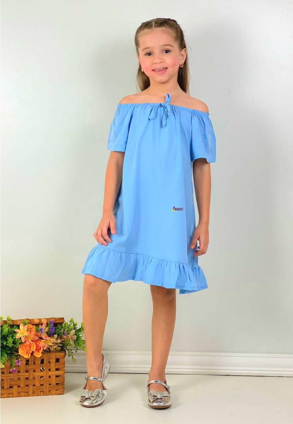 Vestido Infantil Manga Com Babado