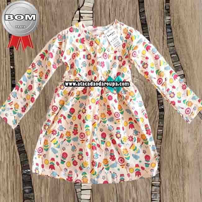 Vestido infantil Manga Longa Estampado 1 a 2 anos