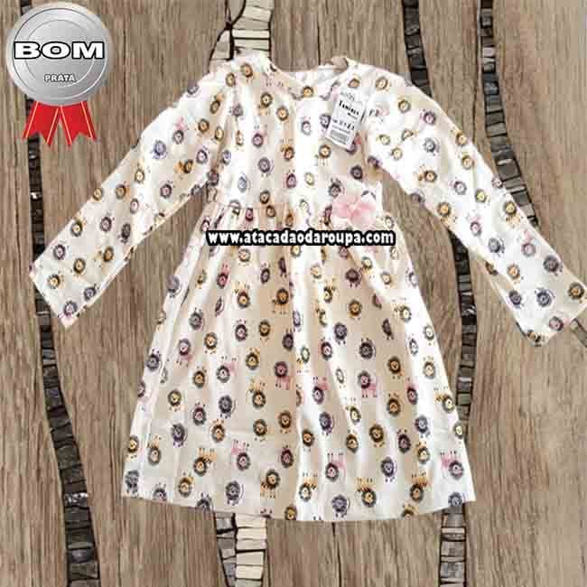 Vestido infantil Manga Longa Estampado 1 a 2 anos