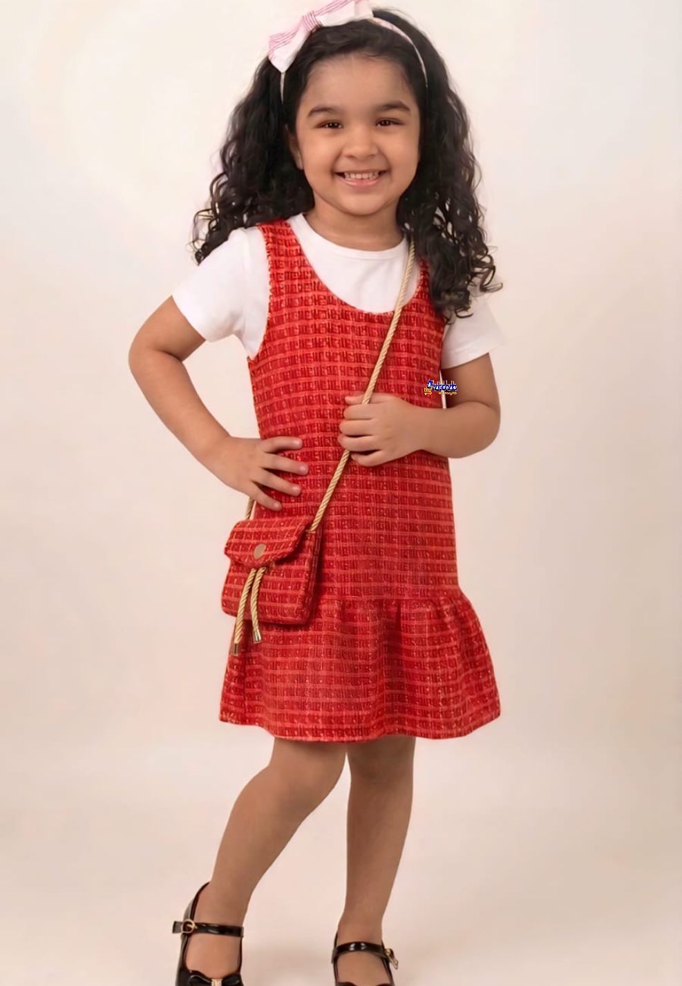 Vestido Infantil Tweed Regata Com Bolsa