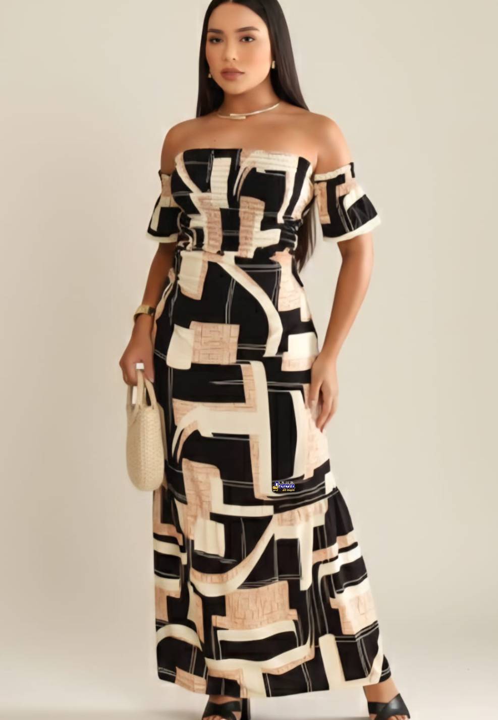 Vestido Longo Lastex Manga Ombro a Ombro