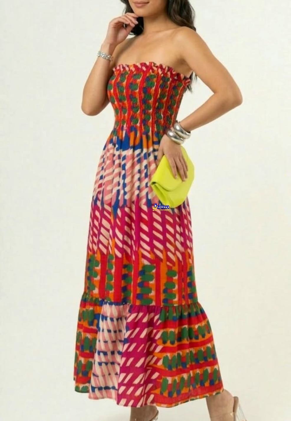 Vestido Longo Tomara que Caia Lastex Estampado