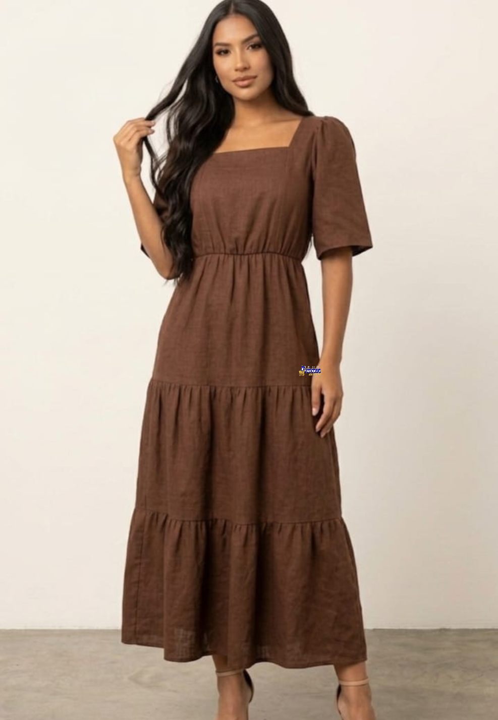 Vestido Longo Três Marias Manga Princesa