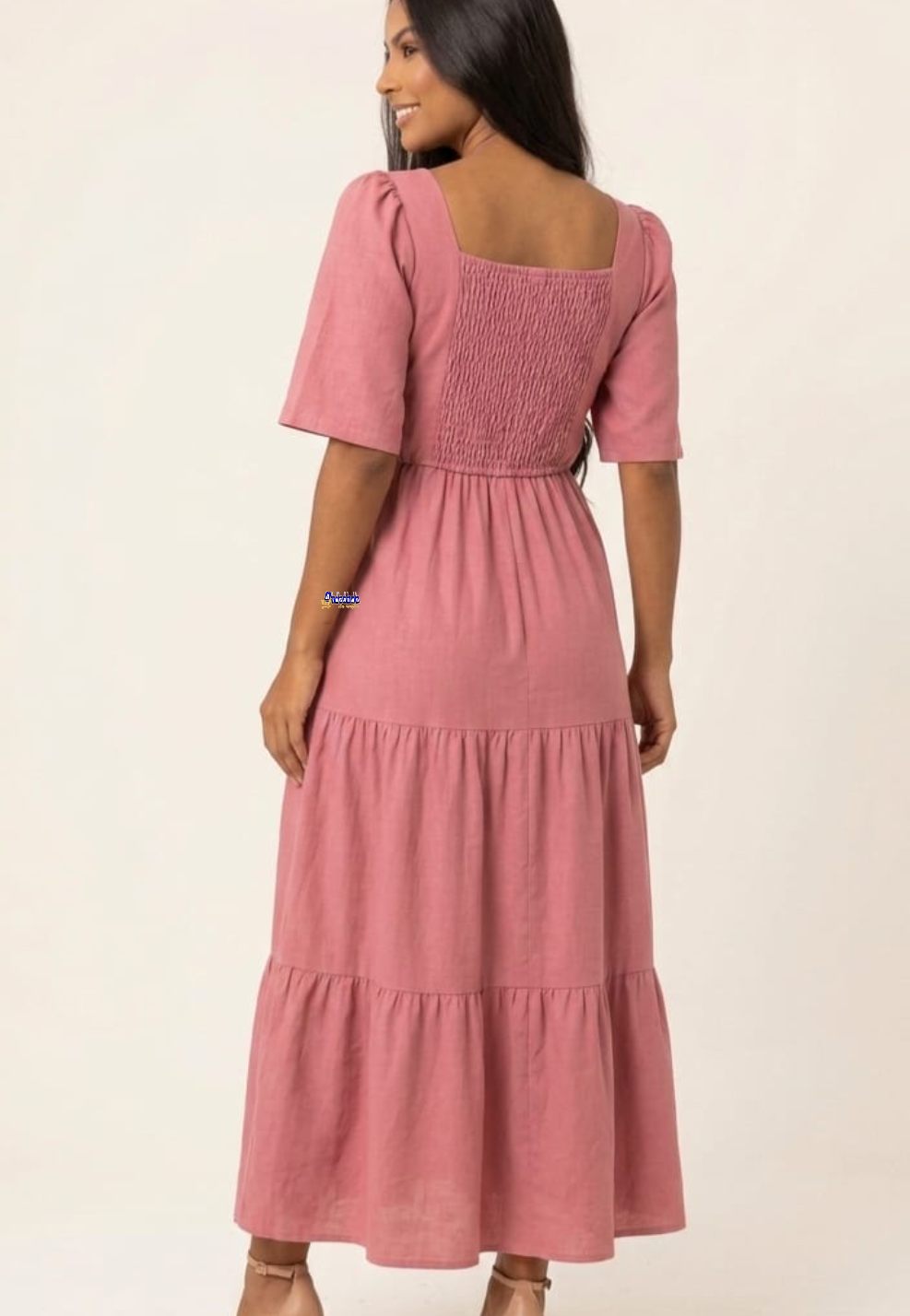 Vestido Longo Três Marias Manga Princesa