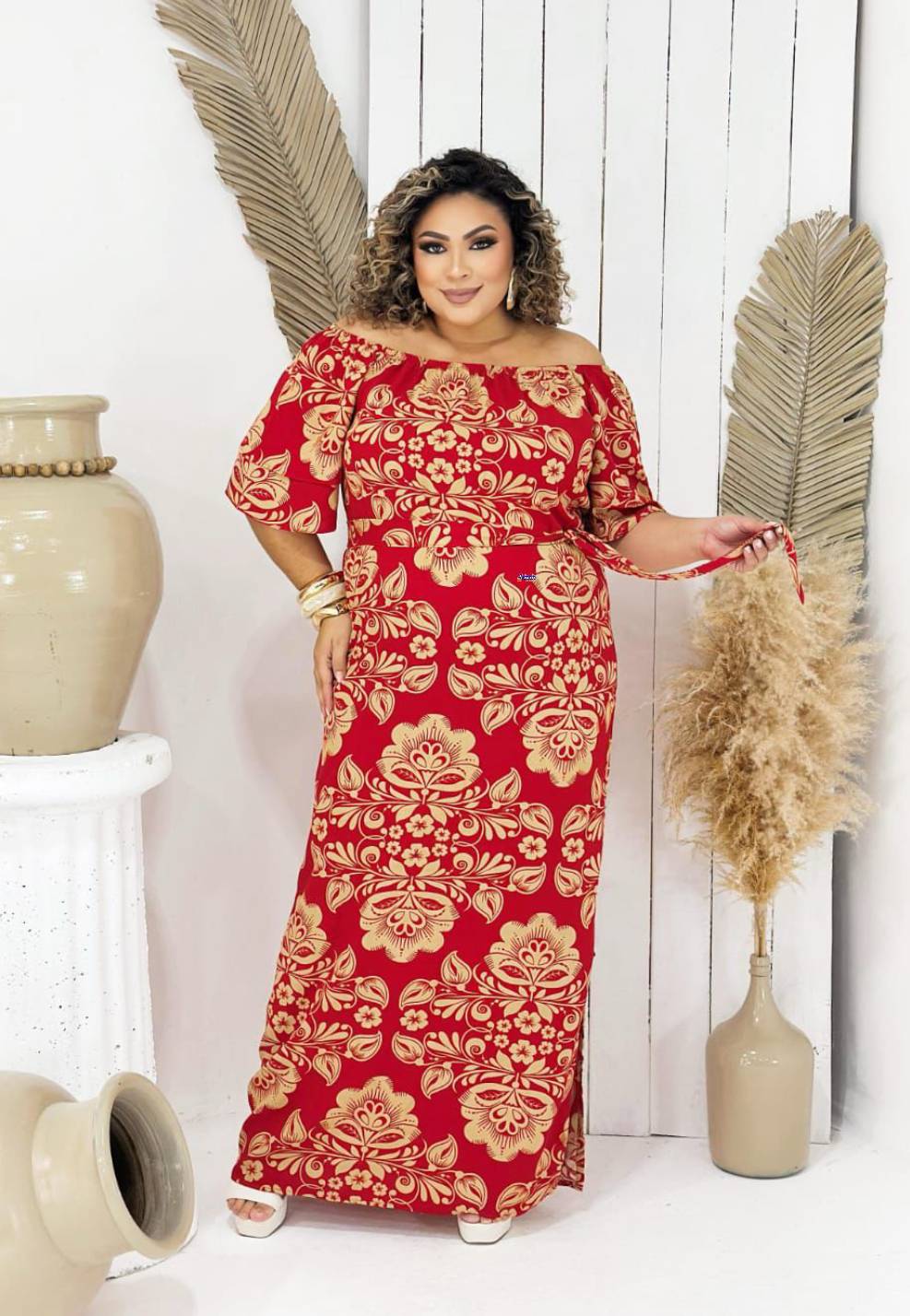 Vestido Longo Feminino Estampado Plus Size
