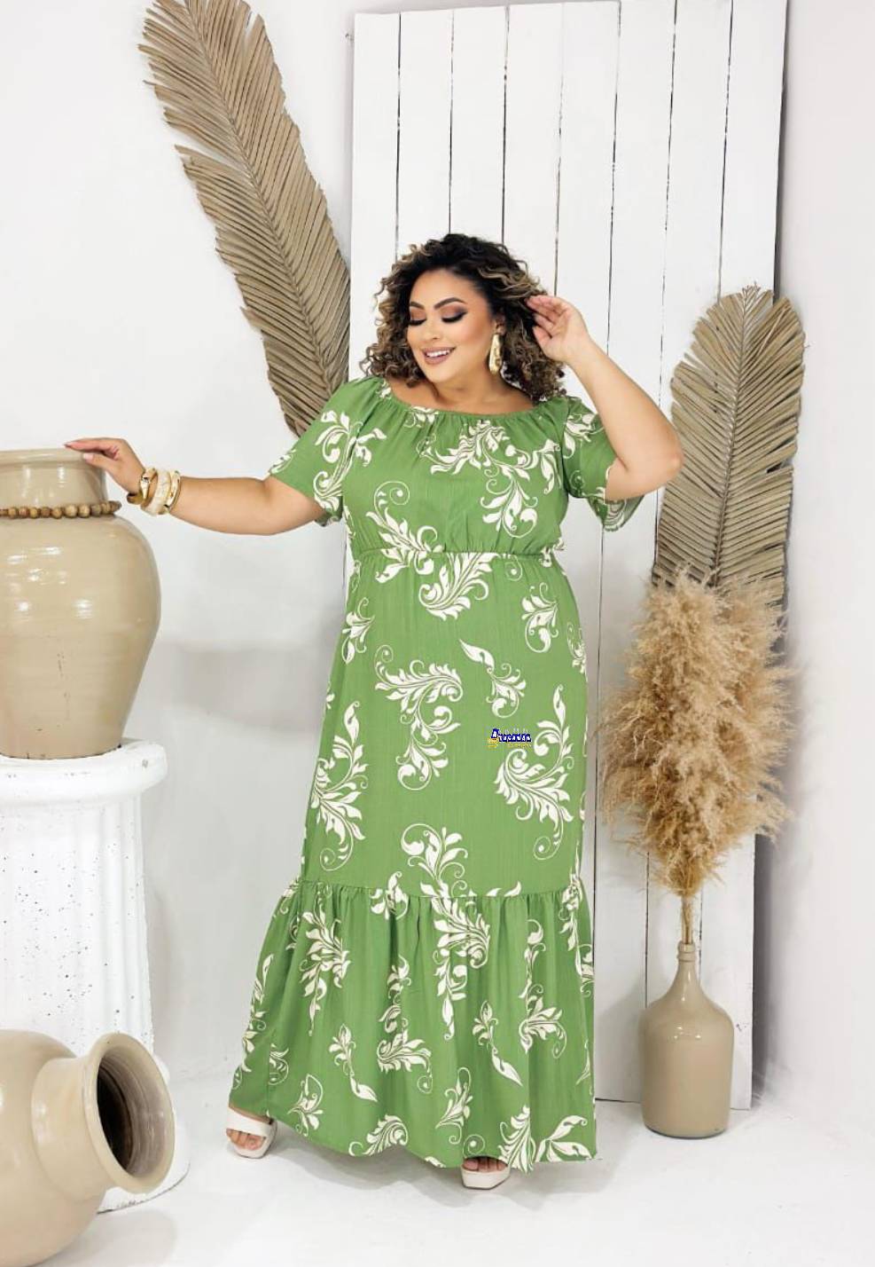 Vestido Longo Feminino Estampado Plus Size