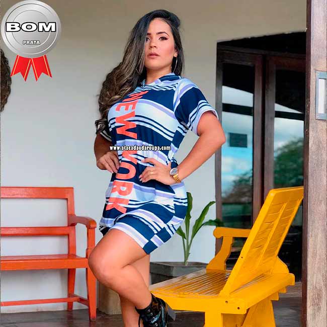 Vestido Blusão Listrado Capuz Suplex G