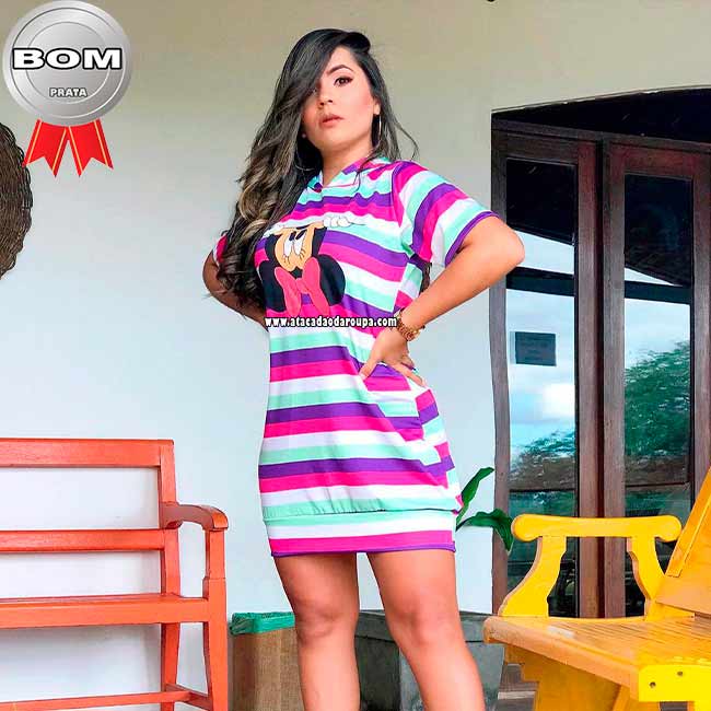 Vestido Blusão Listrado Capuz Suplex G