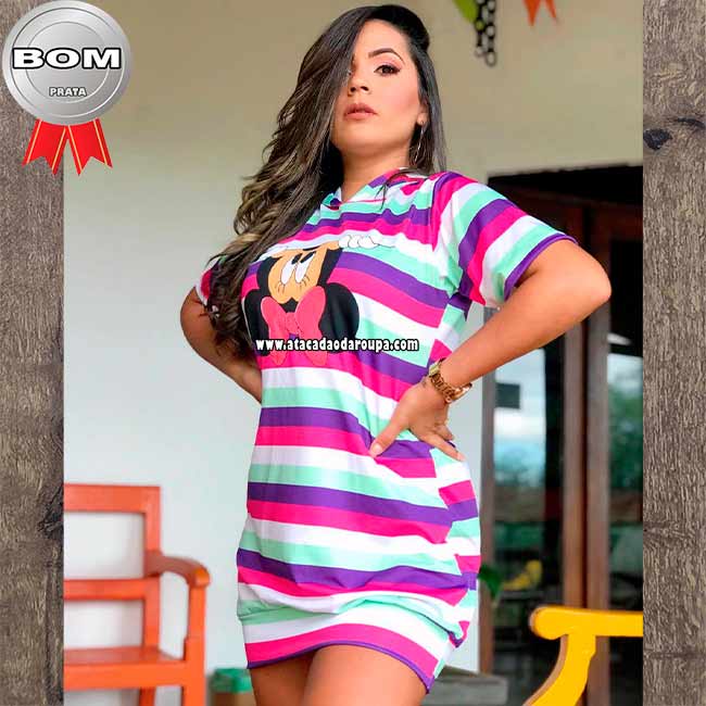 Vestido Blusão Listrado Capuz Suplex G