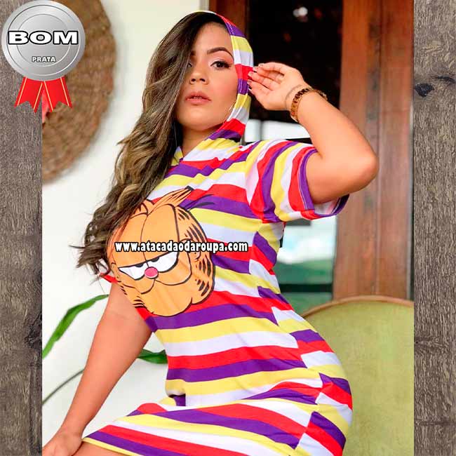 Vestido Blusão Listrado Capuz Suplex G
