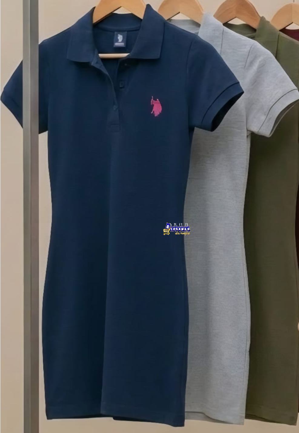 Vestido Curto Casual Gola Polo