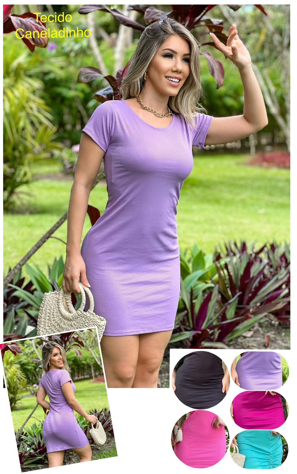Vestido Feminino Caneladinho Com Manga