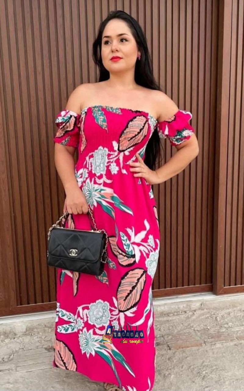 Vestido Longo Lastex Manga Ombro a Ombro