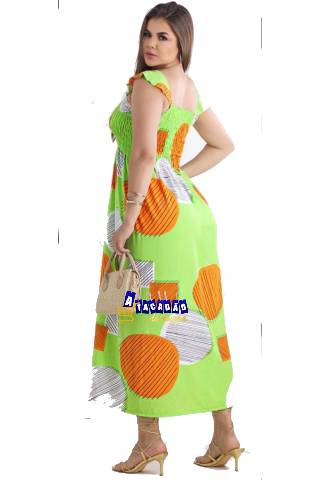 Vestido Longo Viscose Lastex Manga babado