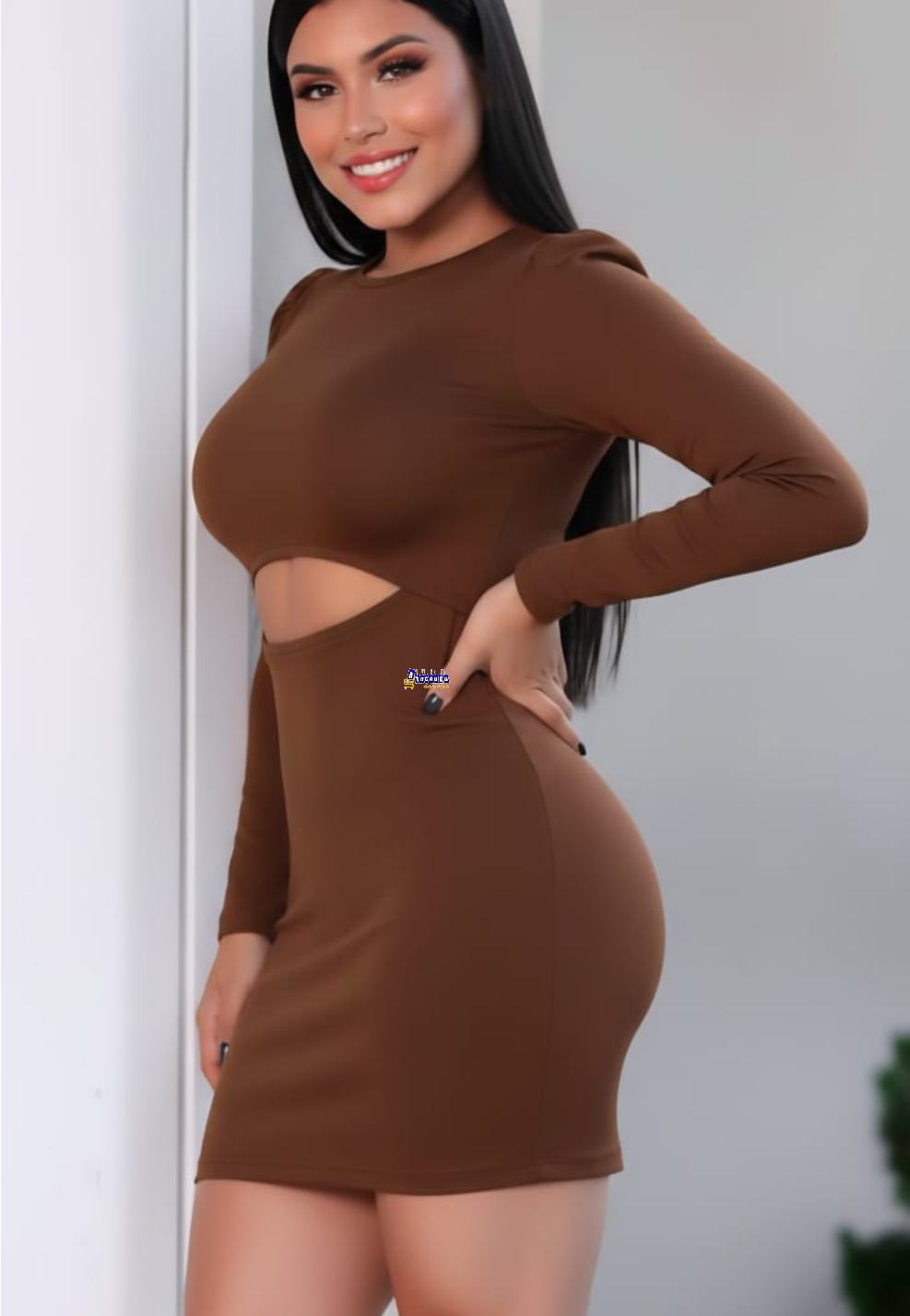 Vestido Manga Longa Casual Com Recorte 