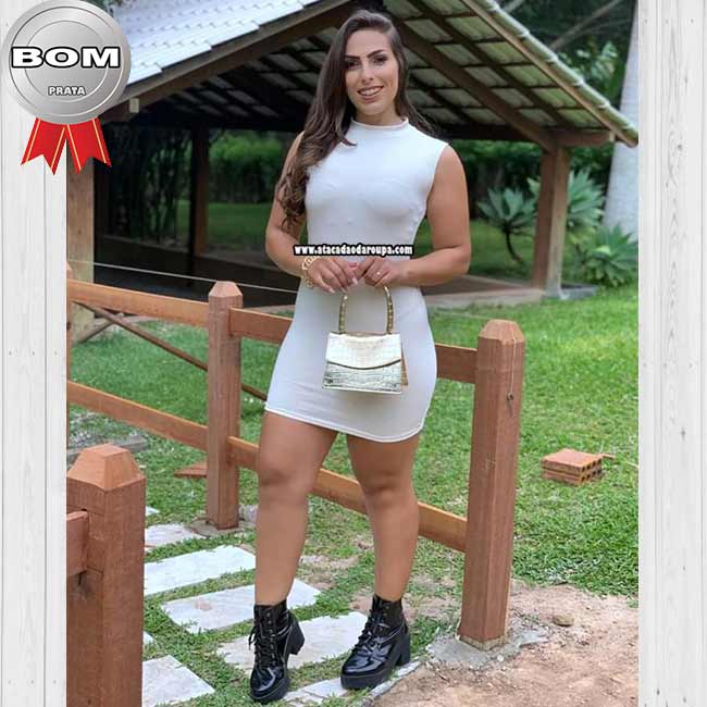 Vestidos Malha Canelada Curto