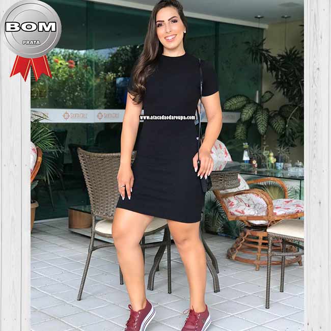 Vestidos Malha Canelada Curto