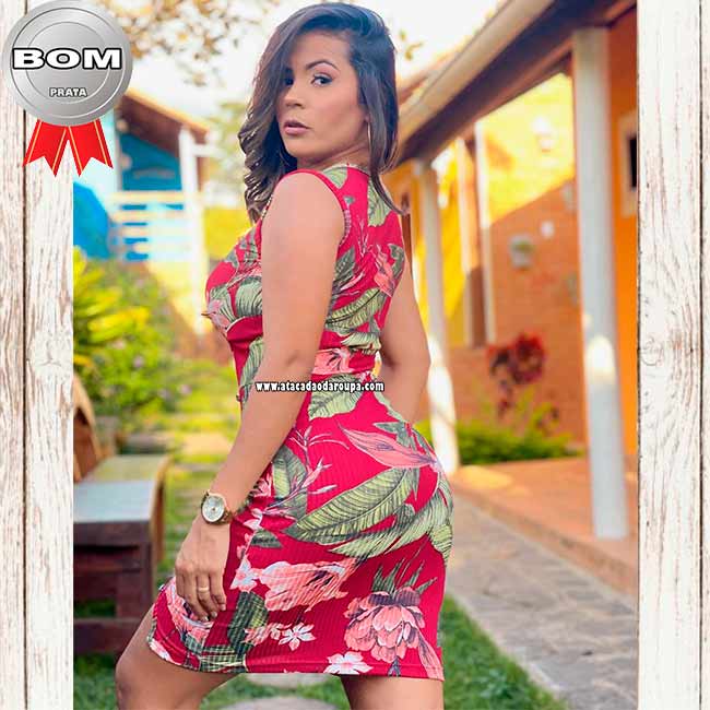 Vestido de Malha Canelada Estampado G