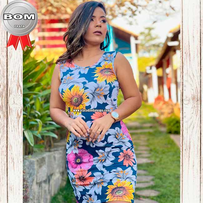 Vestido de Malha Canelada Estampado G