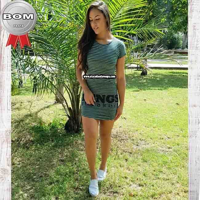 Vestido Fio Torcido Listrado e Liso M