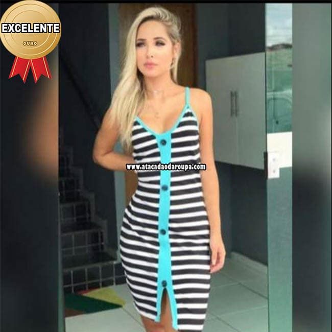 Vestidos Listrados Botões Frontal M