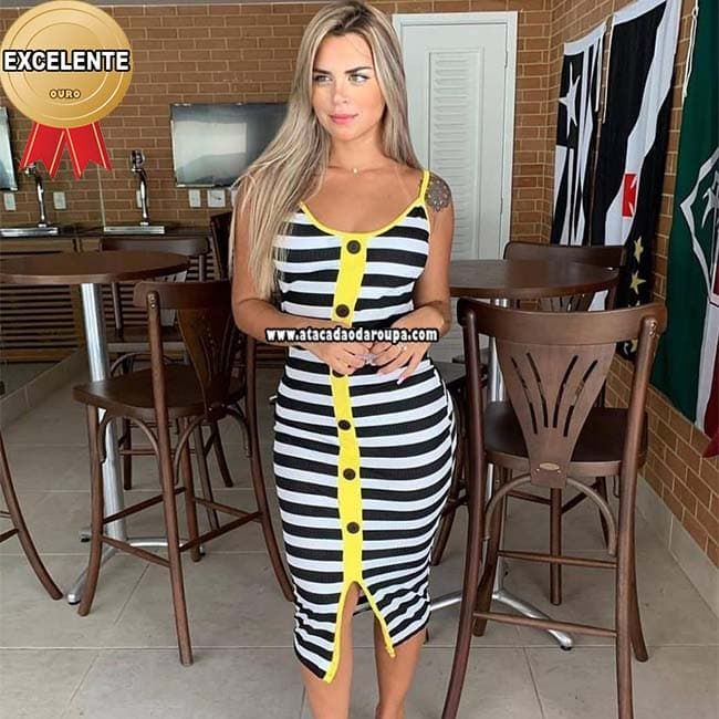 Vestidos Listrados Botões Frontal M