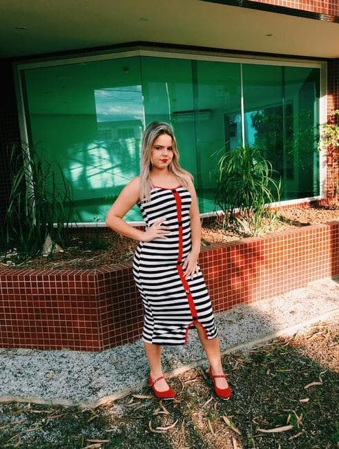 Vestidos Listrados Botões Frontal M